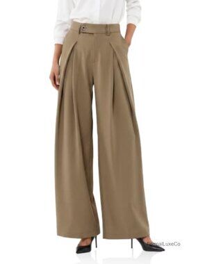 Womens High Waisted Wide Leg Pleated Dressy Pants Business Casual Trousers